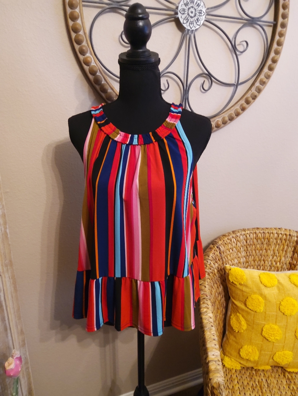 Fifty Street Striped Ruffle-Hem Sleeveless Tank Top - Multicolor